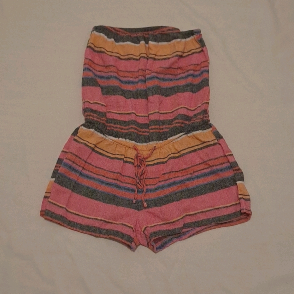 Old Navy Striped Linen Blend Strapless Summer Beach Pool Romper